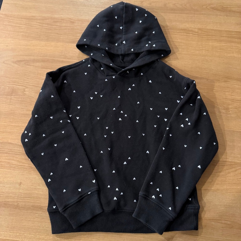 Wonder Nation Girls Black White Heart Print Pullover Hoodie Sweatshirt‎ Med 7-8